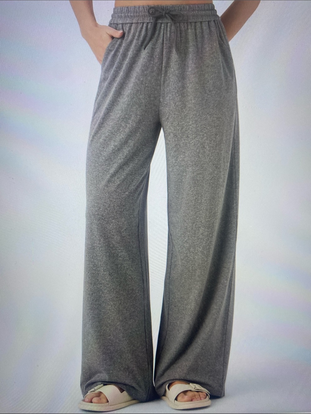 MEDIUM. HALARA HIGH WAISTED DRAWSTRING WIDE LEG BAGGY CASUAL PANTS